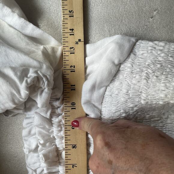 Faithfull The Brand Shirt Women 4 White Revolve Bel Rose Linen Smocked Milkmaid‎ - Picture 7 of 10